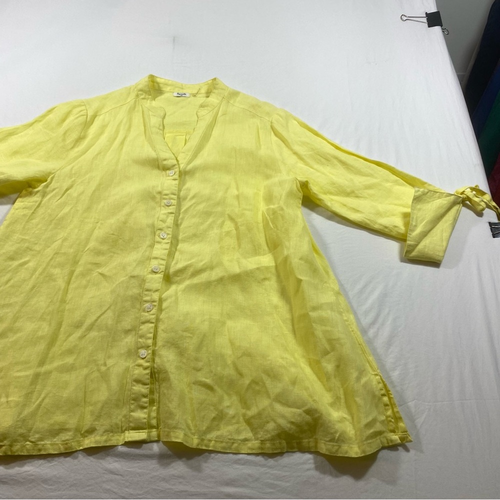 Symale mk Linen Flowy Button Down Cárdigan blouse Tie cuffs long sleeve V Neck M